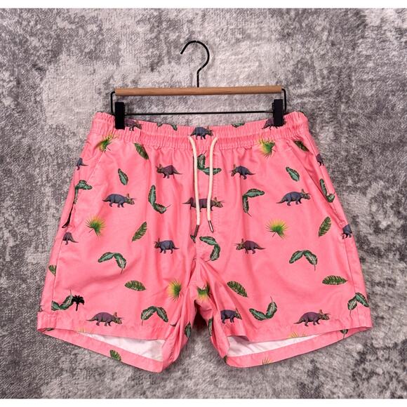 OAS Swim Trunks XL Mens Pink Dinosaur Print Drawstring Waist Lined Swimwear - Picture 1 of 6